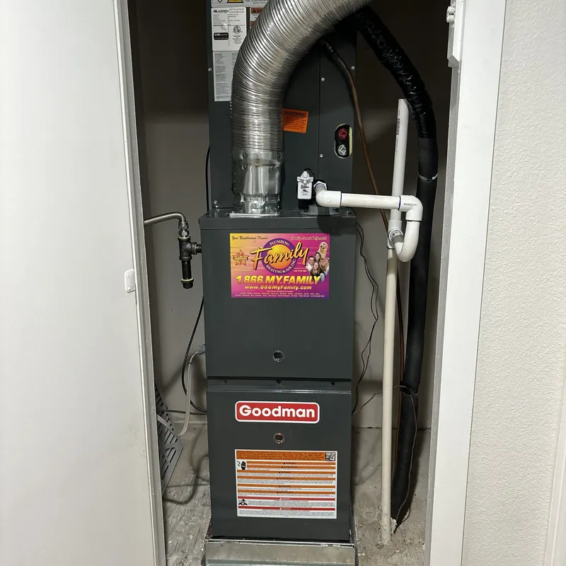 3 ton Goodman upflow furnace with Aspen coil installed in closet
