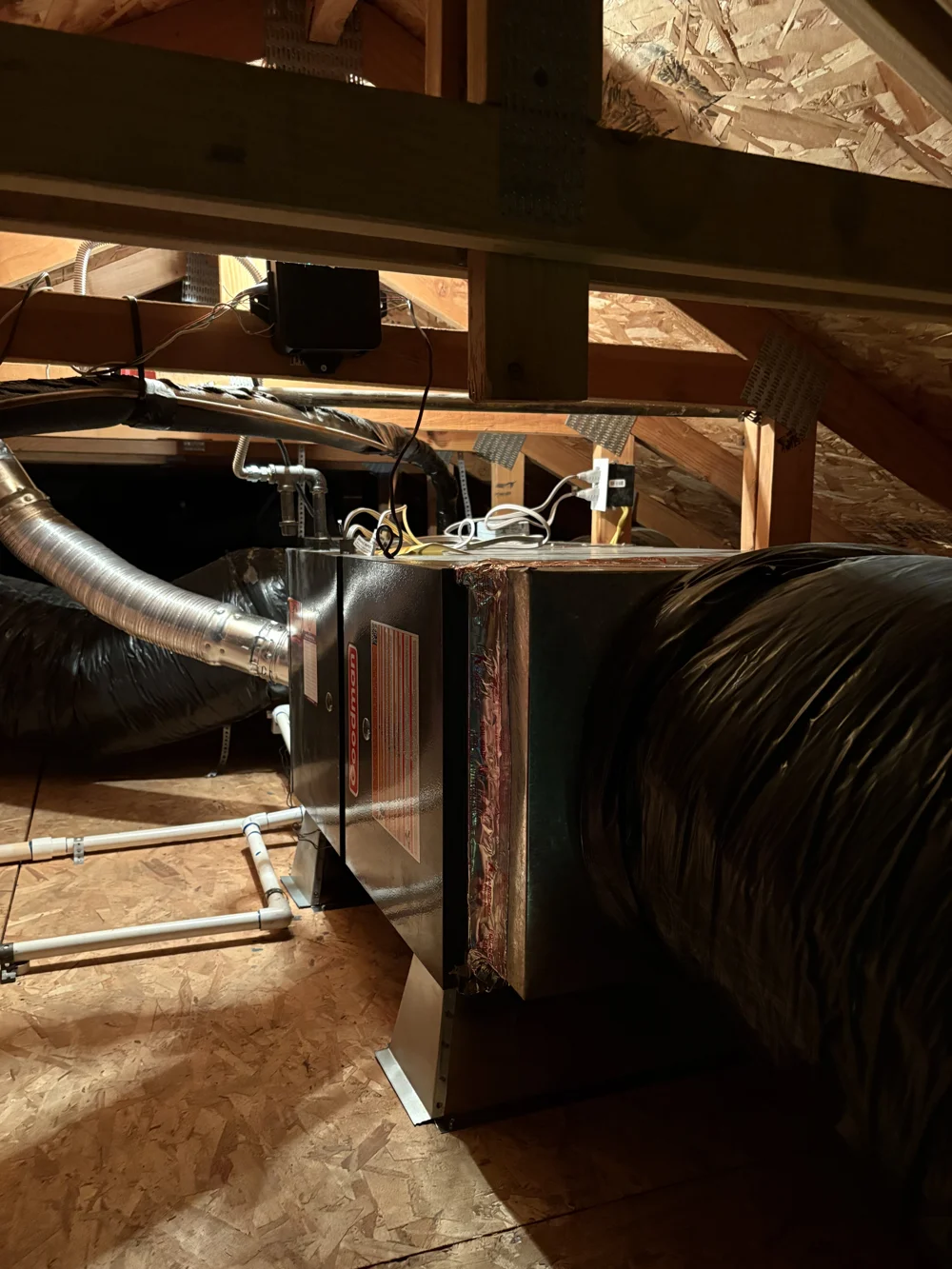 Goodman furnace and ductwork installed in an attic in Hemet, CA