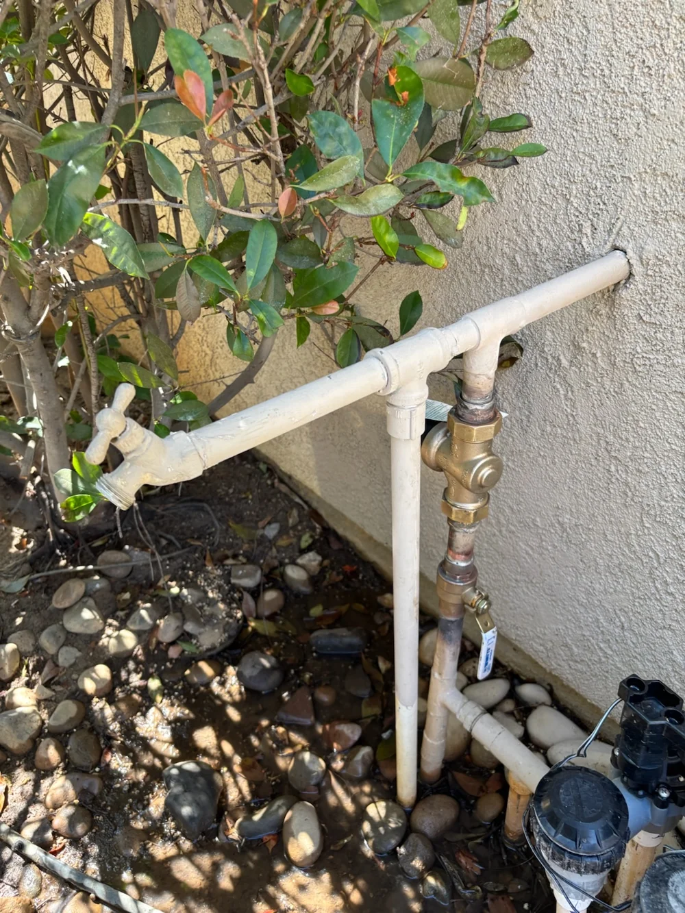 1-inch ball valve and pressure regulator installed on outdoor water piping in Hemet, CA